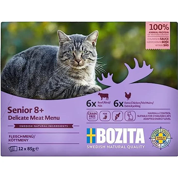 Bozita Pouch Häppchen in Soße Multibox Senior, Katzen-Nassfutter für ältere Katzen ab 8 Jahren, 12x85g (6x Huhn, 6x Rind) – Bild 2