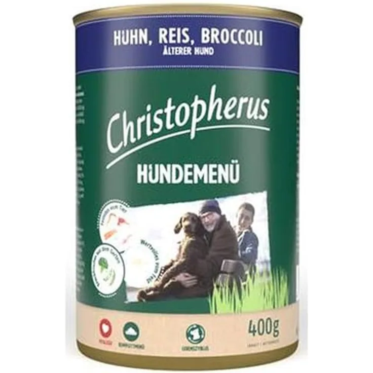 Allco Christopherus Menue Senior mit Huhn, Reis, Broccoli, 62% Fleischanteil, 6x 400g