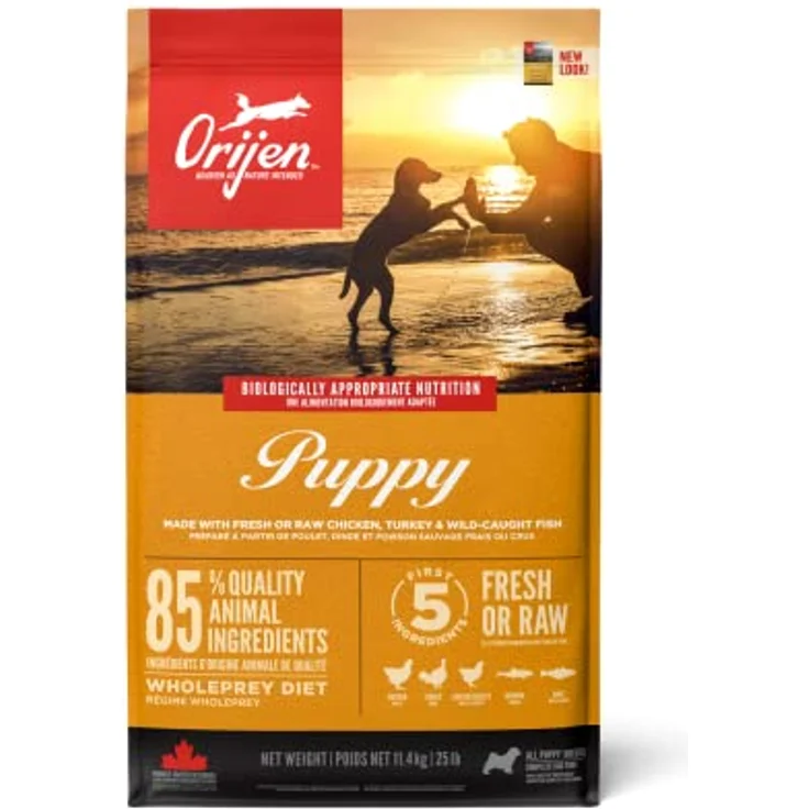 Orijen Puppy Whole Prey, Hundefutter mit gefriergetrockneten Zutaten aus freilaufendem Huhn, Truthahn, wild gefangenen Fischen und käfigfreien Eiern, 11,4 kg