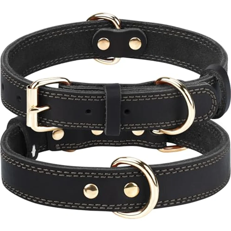 Joytale Hundehalsband Leder, Weiches Echtleder Halsband für mittlere Hunde, Langlebig und Verstellbar, Schwarz, M – Bild 1