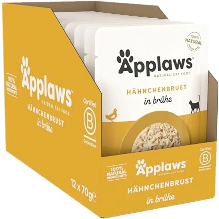 Applaws Natürliches Nassfutter für Katzen, Hühnerbrust in Brühe, 12 x 70g, mit 75% Hühnerbrust, Omega-3 & 6 Fettsäuren, ausgewogene Ernährung – Bild 1