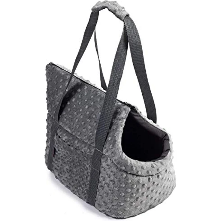 BOUTIQUE ZOO Hundetasche, Welpentasche Grau (Minky), XS bis 3 kg, Tragetasche mit abnehmbarer Holzeinlage und Sicherheitsgurt – Bild 1