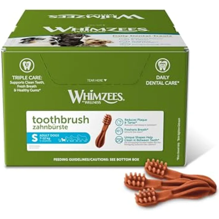 WHIMZEES Zahnbürste Größe S, glutenfreier Hundesnack zur Plaque- und Zahnsteinbeseitigung, 150 St. im Display (1 x 2.25 kg)