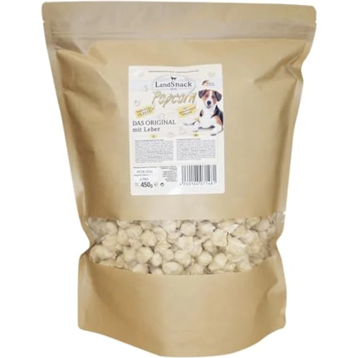LandSnack Dog Popcorn für Hunde, Reissnack mit weniger als 1% Fett, zuckerfrei und glutenfrei, 450g XXL, Original mit Leber – Bild 1