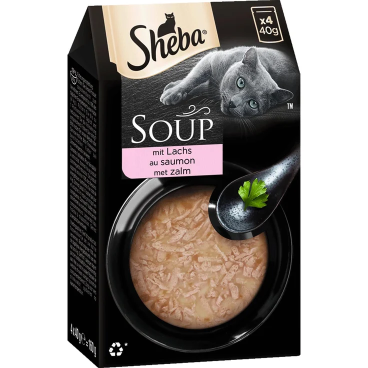 Sheba Soup mit Lachs, Katzen-Nassfutter in delikater Brühe, 4x40g