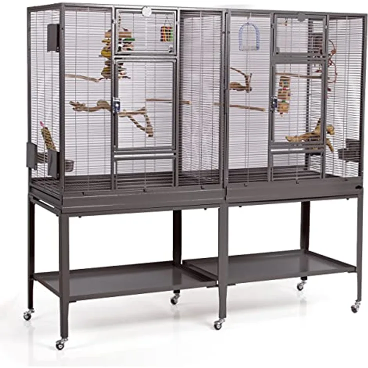 Montana Cages New Madeira Double, Premium Vogelkäfig für Finken und Sittiche, Antik Edition, 6 Lenkrollen, 4 Edelstahlnäpfe, AVILON Pulverbeschichtet, 165 x 56 x 158 cm