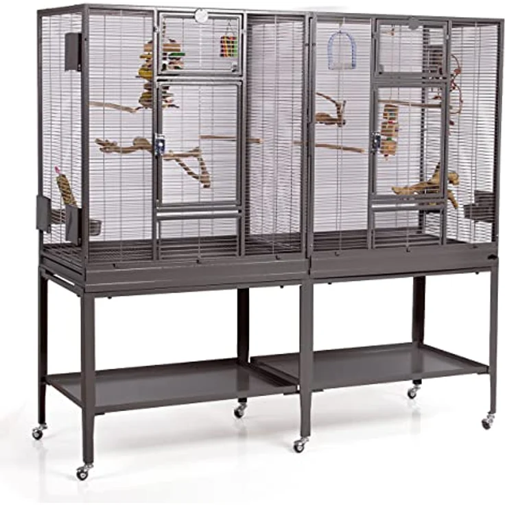 Montana Cages New Madeira Double, Premium Vogelkäfig für Finken und Sittiche, Antik Edition, 6 Lenkrollen, 4 Edelstahlnäpfe, AVILON Pulverbeschichtet, 165 x 56 x 158 cm – Bild 1