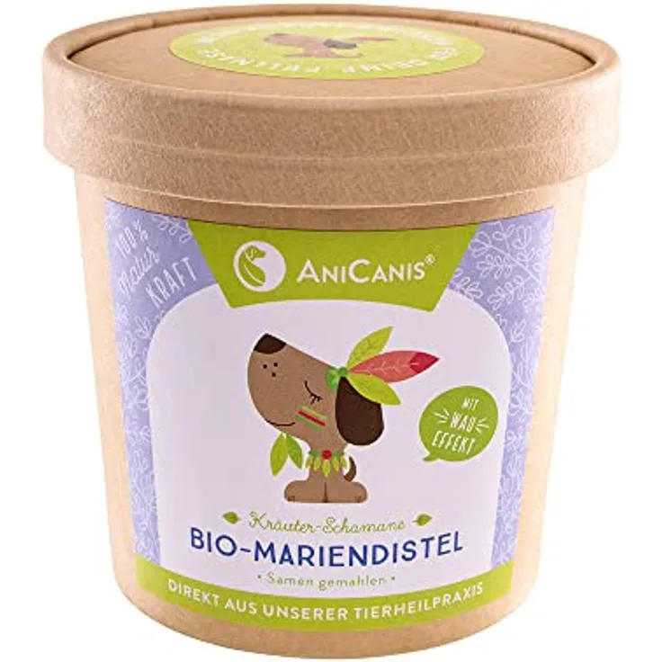 AniCanis Bio Mariendistelsamen für Hunde & Katzen, gemahlenes Kräuter Futterzusatzmittel für Leber, Galle & Milz, 125g