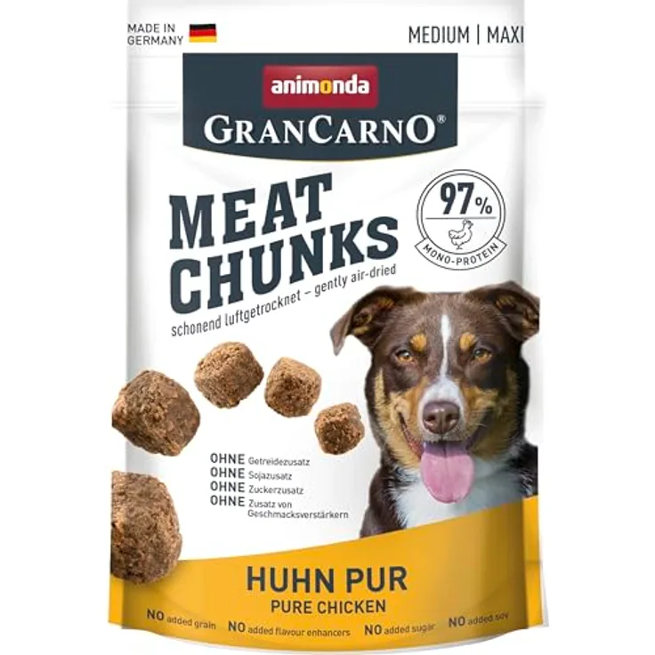 animonda GranCarno Meat Chunks Adult, Huhn pur, fleischige Hundesnacks ohne Getreide, 80g
