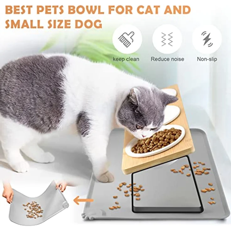 Lannvan Katzennapf Erhöht - 3er Set Futternapf aus Keramik mit Silikonunterlage, 15° Neigung, rutschfest, ideal für Katzen und kleine Hunde – Bild 5