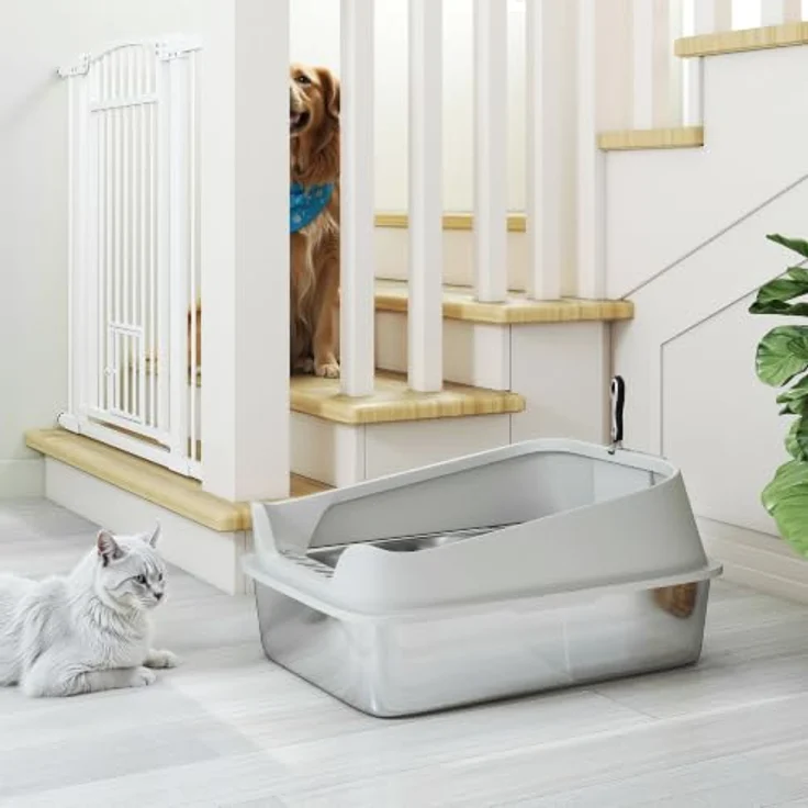 PawHut Offene Katzenklo Edelstahl, hohe Wände, für große Katzen bis 12 kg, grau, 69,8 x 50,3 x 29,8 cm – Bild 9