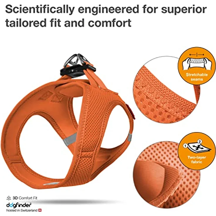 Curli Vest Harness Air-Mesh, Hundegeschirr für kleine und mittelgroße Hunde, atmungsaktiv, Orange, Größe XS – Bild 3