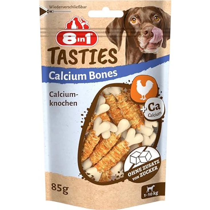 8in1 Tasties Huhn Calcium Bones, Hundesnacks in Form von Kauknochen, Sparpaket 3 x 85 g, proteinreich und ohne Zusatzstoffe – Bild 1