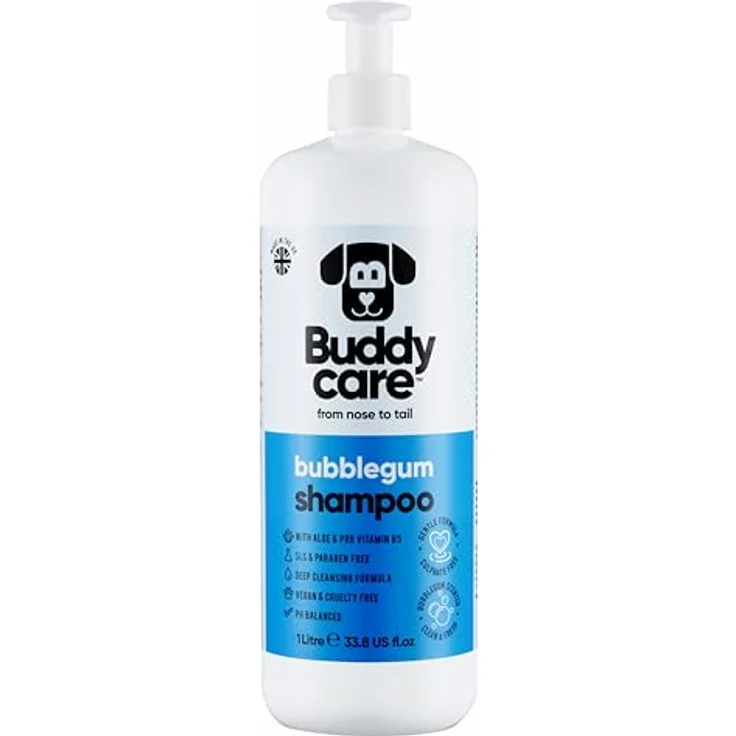 Buddycare Kaugummi-Hundeshampoo, Tiefenreinigendes Shampoo mit Aloe Vera und Pro-Vitamin B5, 1L, süßer Duft – Bild 1