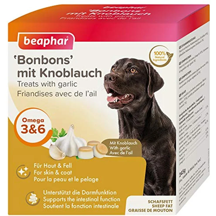Beaphar Bonbons mit Knoblauch für Hunde, mit Schafsfett - Unterstützt gesundes Fell und Verdauung - 40 Stück, 245 g – Bild 1