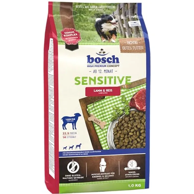 bosch HPC Sensitive Lamm & Reis, Hundetrockenfutter für ernährungssensible Hunde aller Rassen, glutenfrei, 1 x 3 kg