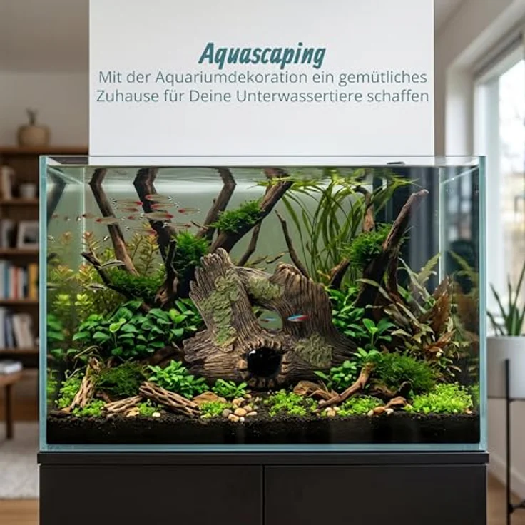 relaxdays Aquariendeko Baumstamm, detailreiche Aquarium-Dekoration aus ungiftigem Kunstharz, Braun, 17 x 20 x 10 cm – Bild 3