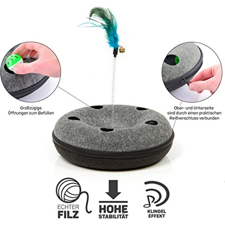 CanadianCat Company Katzenspielzeug Sputnik, interaktives Futterspielzeug für Katzen, fördert Sinne, 30 x 30 x 40 cm, hochwertige Verarbeitung aus Filz – Bild 2