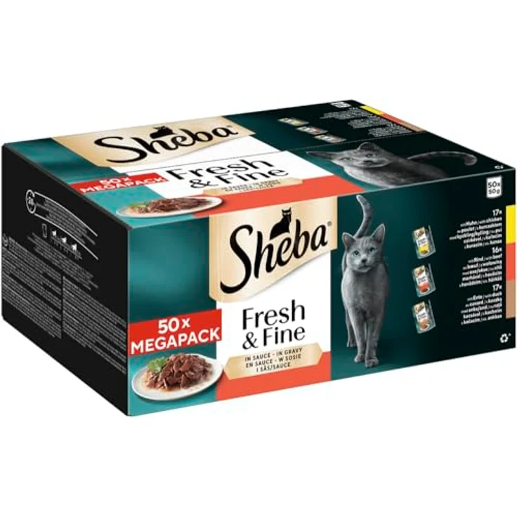 Sheba CATCARE Pouch Nassfutter, Fresh & Fine (Fleisch), Chunks in Soße für ausgewachsene Katzen, 50g Multipack – Bild 2