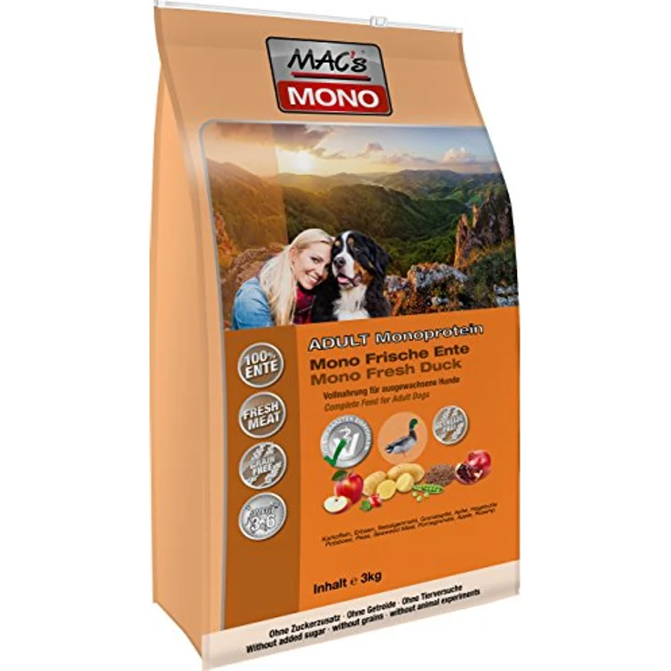MAC's Mono Ente, Hunde-Trockenfutter, getreidefreie Rezeptur mit hohem Fleischanteil, 3 kg – Bild 1