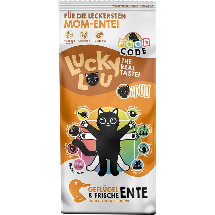 Lucky Lou Adult Geflügel und Ente, Katzen-Trockenfutter mit 8 Gesundheitsbenefits, 3kg
