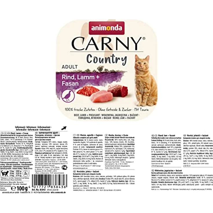 animonda Carny Country Katzenfutter nass Rind + Lamm + Fasan, getreidefreies Nassfutter ohne Zucker, 32 x 100g, frischfleischige Zutaten für erwachsene Katzen – Bild 2