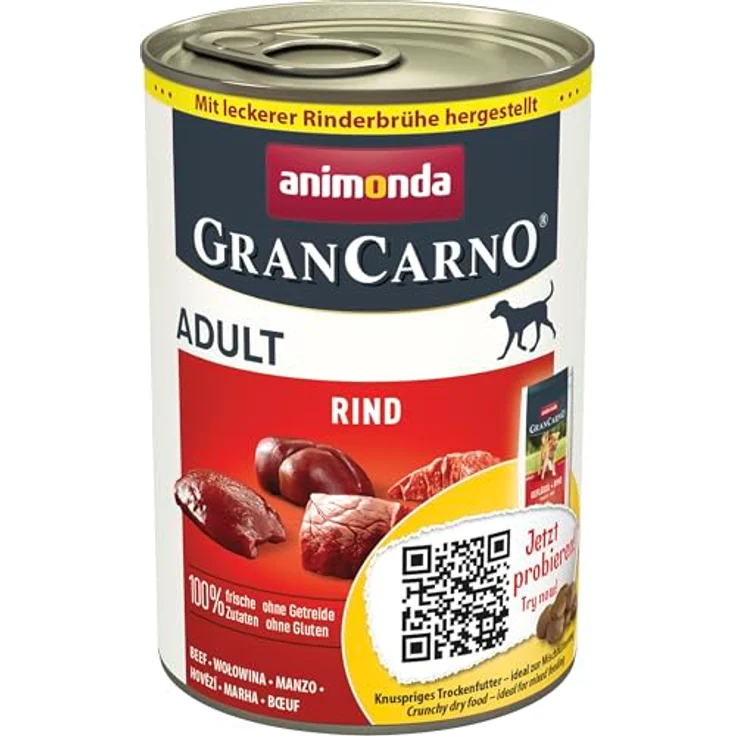 animonda GranCarno Hunde Nassfutter mit Rind pur, getreidefreies Hundenassfutter ohne Zucker, 6 x 400 g, für ausgewachsene Hunde, mit 100 % frischen, fleischlichen Zutaten – Bild 1