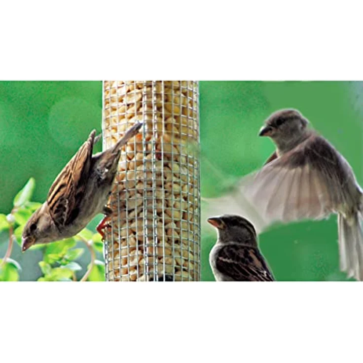 dobar 11523 Großer Futterspender für Vögel mit Edelstahlgitter, XL Futterstation-Futtersäule für Wildvögel zum Aufhängen, 9.5 x 9.5 x 39 cm, Metall – Bild 3