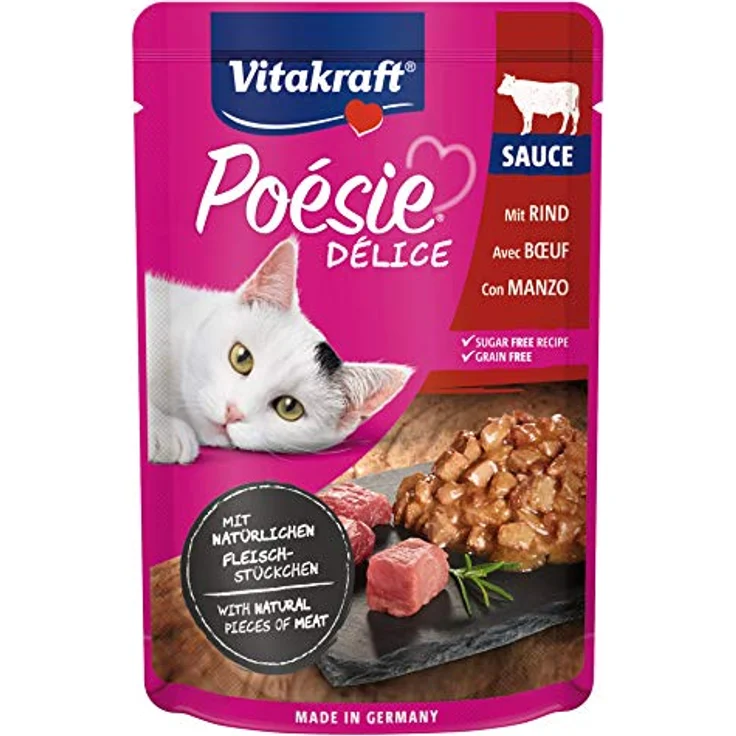 Vitakraft Rindfleisch für ausgewachsene Katze, 85 g Nassfutter in schmackhafter Sauce ohne Zuckerzusatz – Bild 1