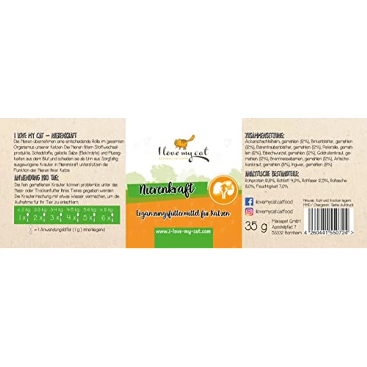 I Love My Cat I Love My Cat Sparset für ernährungssensible Katzen – Getreidefreies Trockenfutter mit Insekten 1,2 kg, Ergänzungsfuttermittel Immun Pulver 35 g & Nierenkraft Pulver 35 g – Bild 3