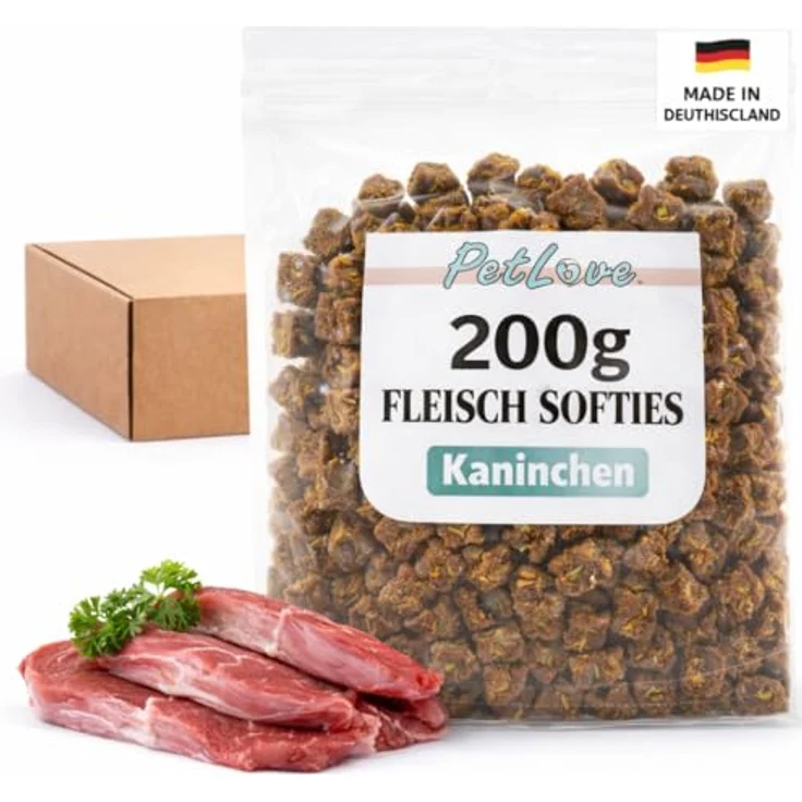PetLove Fleisch Softies für Hunde, Hundeleckerli ohne Getreide, 63% Fleischgehalt, Kaninchen, 200g – Bild 1