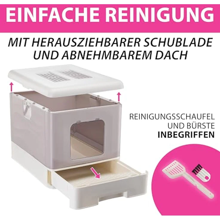 Ferplast Katzentoilette mit Schublade, mit Deckel und Aktivkohlefilter, inklusive Schaufel und Bürste, Rosa, L 39 x T 52 x H 40 cm – Bild 5