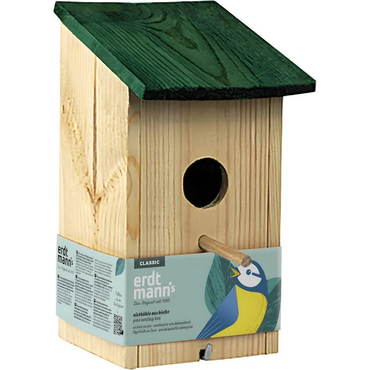 Erdtmann Nisthöhle Kiefer, Nistkasten für Höhlenbrüter mit variablen Einflugloch-Durchmessern von 27-32 mm