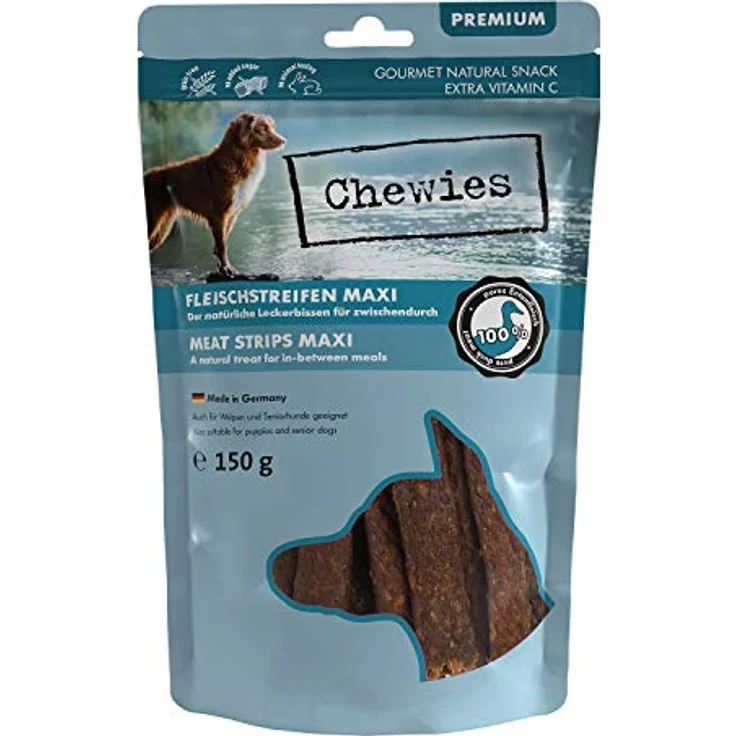 Chewies Fleischstreifen MAXI, Hundeleckerli aus 100% Entenfleisch, 150 g, luftgetrocknete Kaustreifen, zuckerfrei & getreidefrei, hergestellt in Deutschland – Bild 1