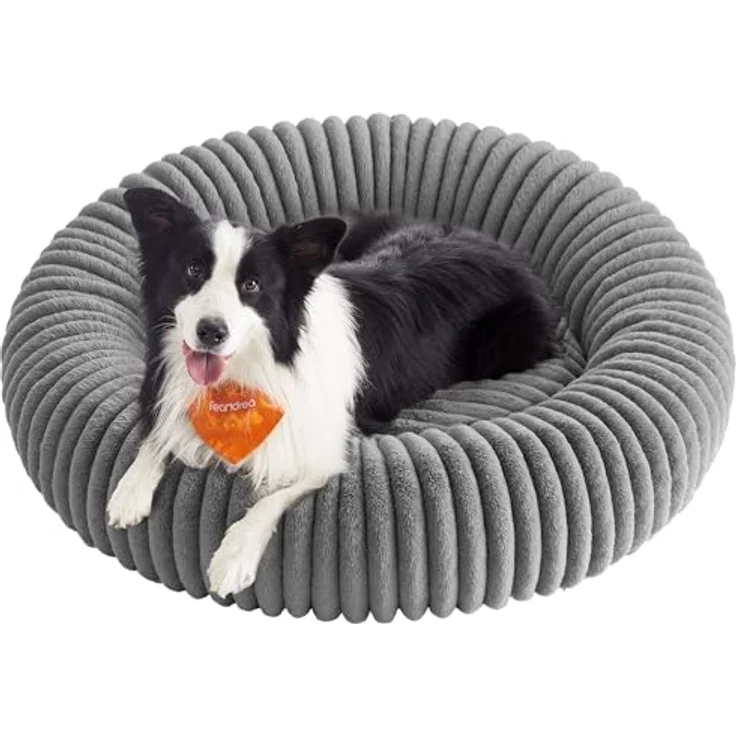 Feandrea PGW306GD01, extra großes Hundebett mit 100 cm Durchmesser, waschbar, rutschfest, Taubengrau, weiche Polsterung und erhöhter Rand – Bild 1