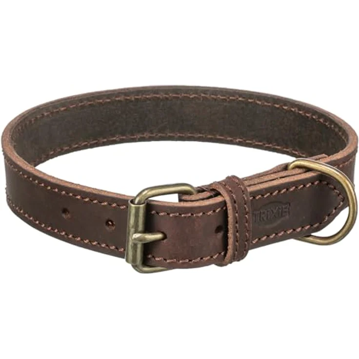 TRIXIE Halsband aus geöltem Leder, Größe M - L: 42–48 cm/25 mm, Dunkelbraun, Hund, 19007 – Bild 2