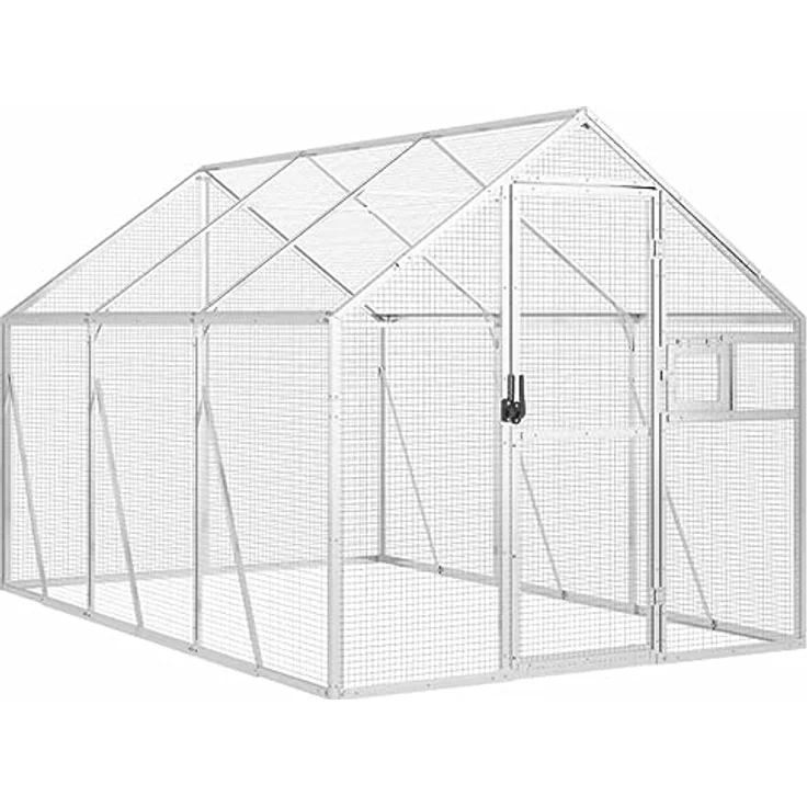 vidaXL Vogelvoliere, Papageienkäfig mit abschließbarer Tür und Wire Mesh Grids, Aluminium silbern für Außenbereich – Bild 1