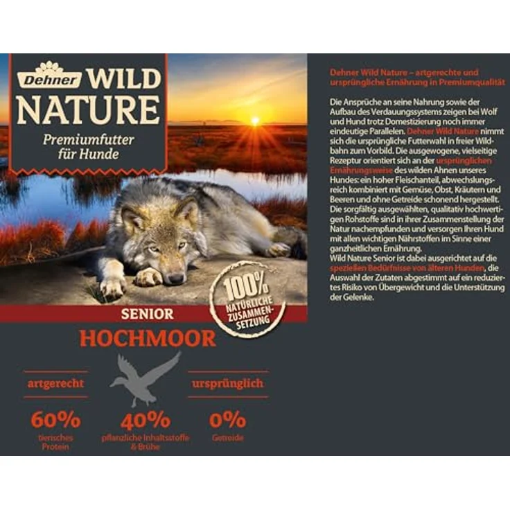 Dehner Wild Nature Hundefutter Hochmoor, getreidefreies Nassfutter mit Ente für ältere Hunde, 6 x 800 g Dose (4.8 kg) – Bild 2