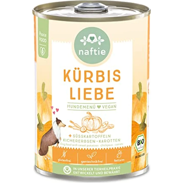 naftie Bio Veganes Hundefutter Kürbis Liebe - Nassfutter Menü mit Süßkartoffeln & Kichererbsen, purinarm, Diät-Futter in 400g Dose – Bild 1