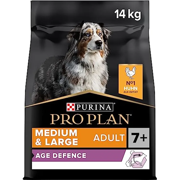 Pro Plan PRO PLAN Adult 7+ Medium & Large Age Defence Huhn, Trockenfutter für ältere Hunde, 14 kg, reich an hochwertigem Huhn, mit Omega-3-Fettsäuren und Vitamin D