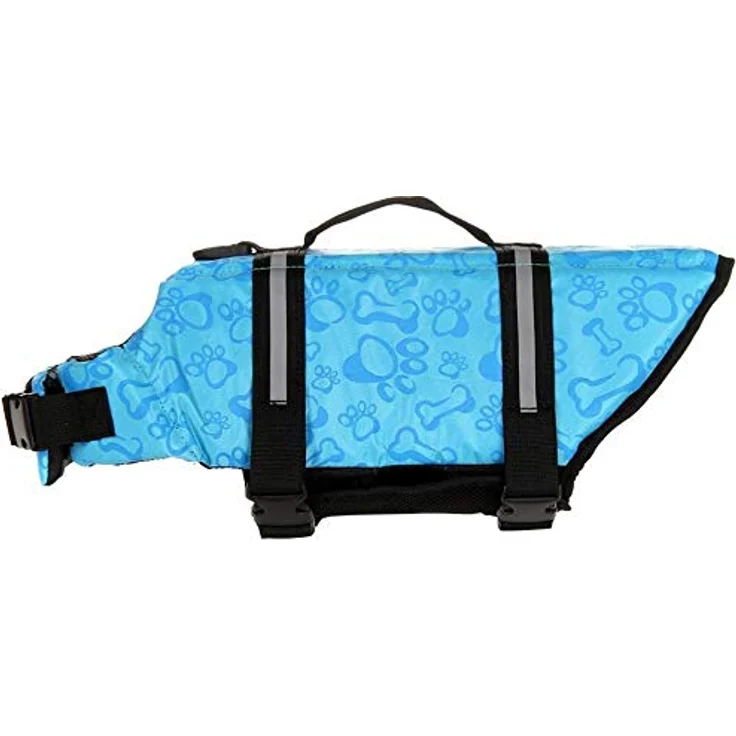 Izefia Hund Schwimmweste S, Sicherheitsmantel für kleine und mittlere Hunde, blau mit Knochenmuster, verstellbare Träger, D-Ring für Leine – Bild 3