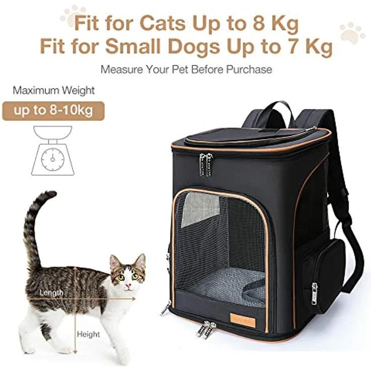 Lekesky Erweiterbar Katzenrucksack Hunderucksack, Faltbar und Atmungsaktiv, Schwarz, L, für kleine Katzen und Hunde bis 8 kg – Bild 2