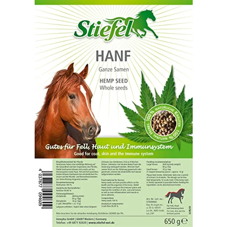 Stiefel Hanf, ganze Samen 650g, 100% naturbelassene Kräuter für Pferdefutter, ohne Zusatzstoffe – Bild 5