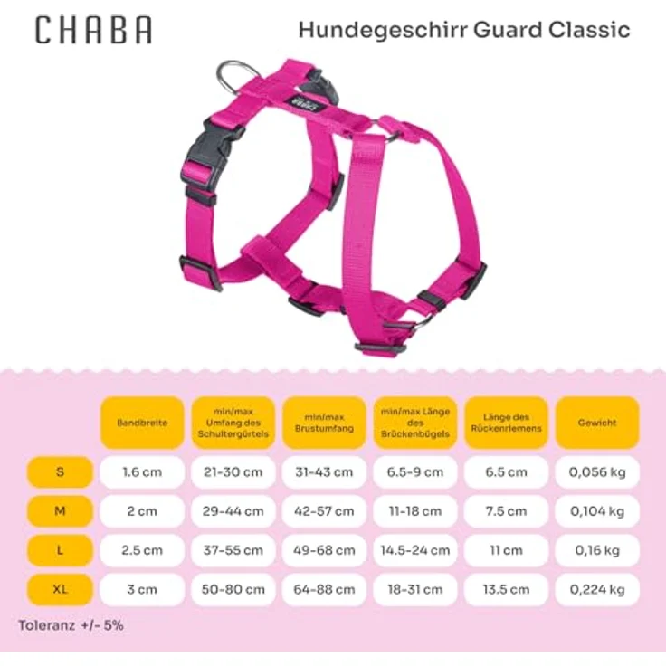 Chaba Guard Hundegeschirr, Anti-Zug & Würgen, 5-fach verstellbar, ergonomisches Design, Größe M, Fuschia – Bild 2