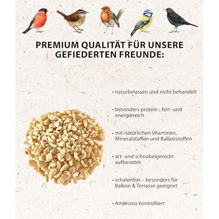 Dehner Natura Premium Wildvogelfutter, gehackte Erdnüsse schalenfrei, proteinreiches Ganzjahresfutter für Wildvögel, 3.4 kg – Bild 2