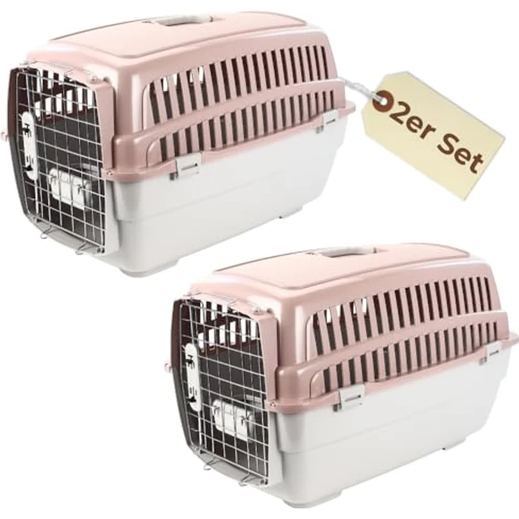 GarPet 2er Set IATA-konforme Transportboxen Gr. L, robuste Flugbox für Hunde und Katzen mit Reisenapf – Bild 1