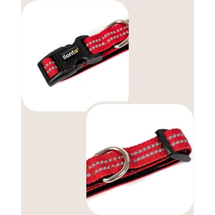 lionto Hundehalsband XS, strapazierfähiges Nylon, weiches gepolstertes Halsband, 360° reflektierend, Klickverschluss, stufenlos verstellbar, rot – Bild 3