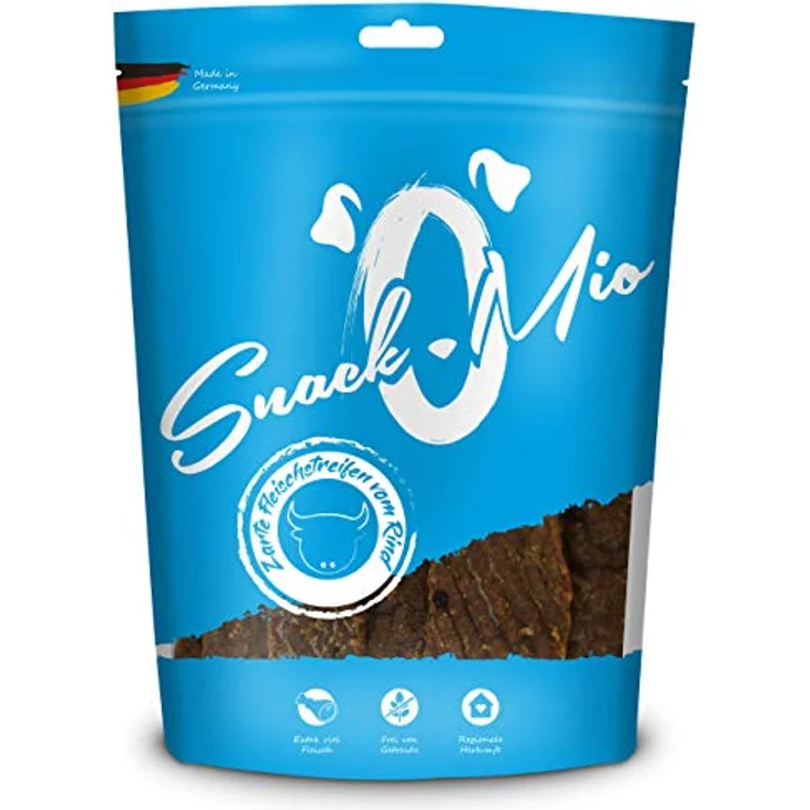 SnackOMio Premium Hundesnack, zarte getreidefreie Fleischstreifen vom Rind, 1 x 125g – Bild 1