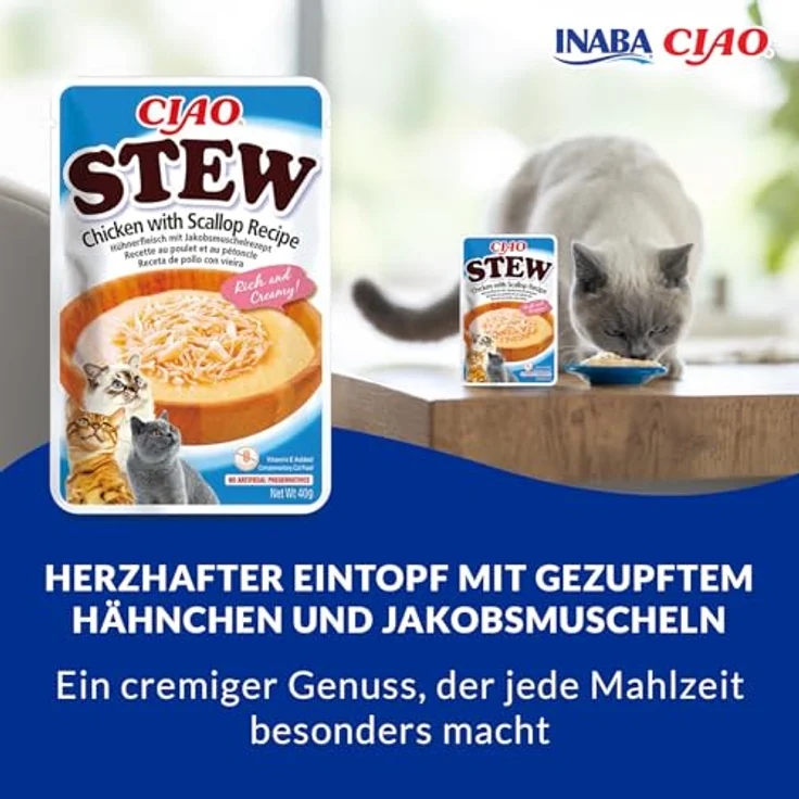 INABA Ciao Stew Katzenfutter, Nassfutter kalorienarm mit 32% Hühnerfleisch, getreidefrei, zuckerfrei, 40 g (1er Pack) – Bild 2