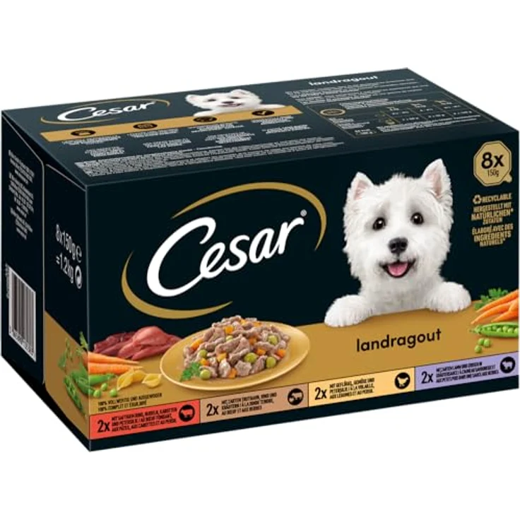 Cesar Schale Multipack Landragout, 4 Varietäten 8x150g, 100% ausgewogenes Hundefutter, ohne Zucker, mit natürlichen Zutaten – Bild 2
